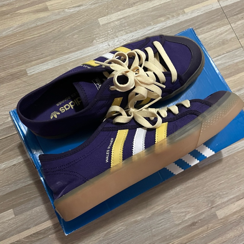 adidas rare Wales Bonner Nizza Purple Yellow Striped Gum Sole Canvas Sneakers - Picture 7 of 10